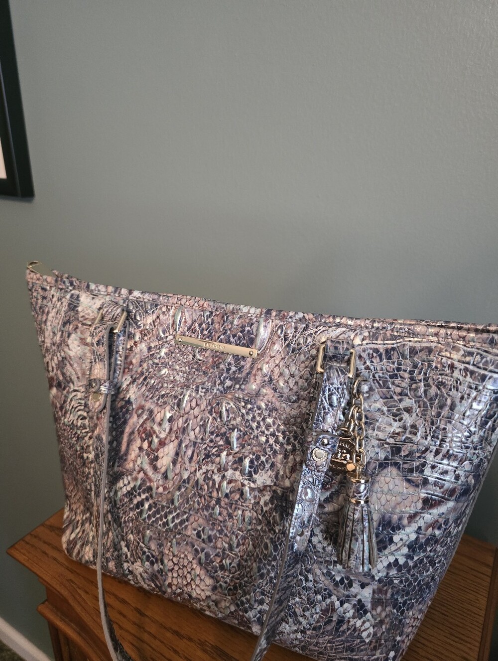 Brahmin Python Asher Snake-Print Tote with Tassel Charm